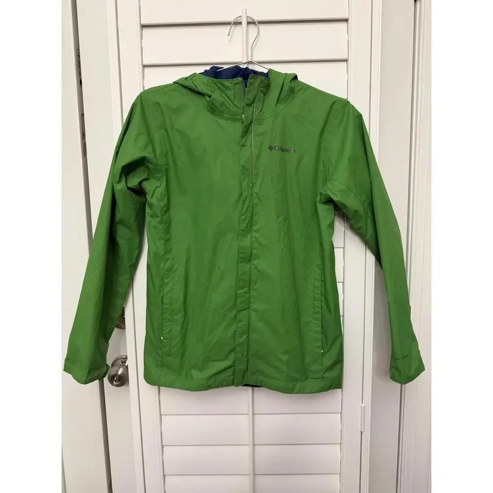 Columbia kids nylon hooded rain jacket in bright‎ green size Large